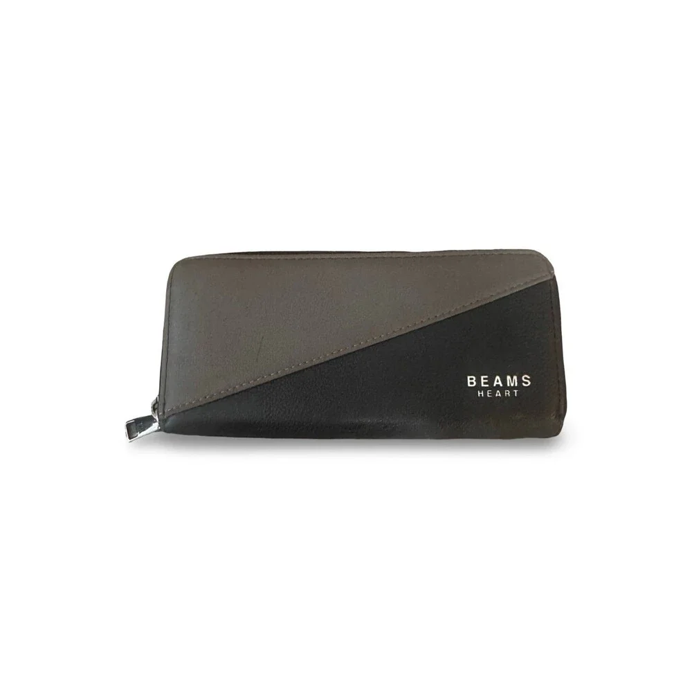 BEAMS HEART Men's Color-Block Faux Leather Long Zip Wallet - Gray/Black